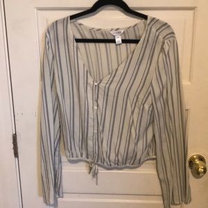 White with blue stripes button down top